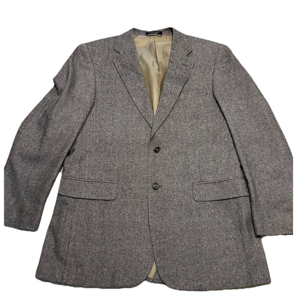 Meeting Street Mens 42L 100% Silk Blazer Gray Tan Tweed‎ Sports Coat Work Jacket